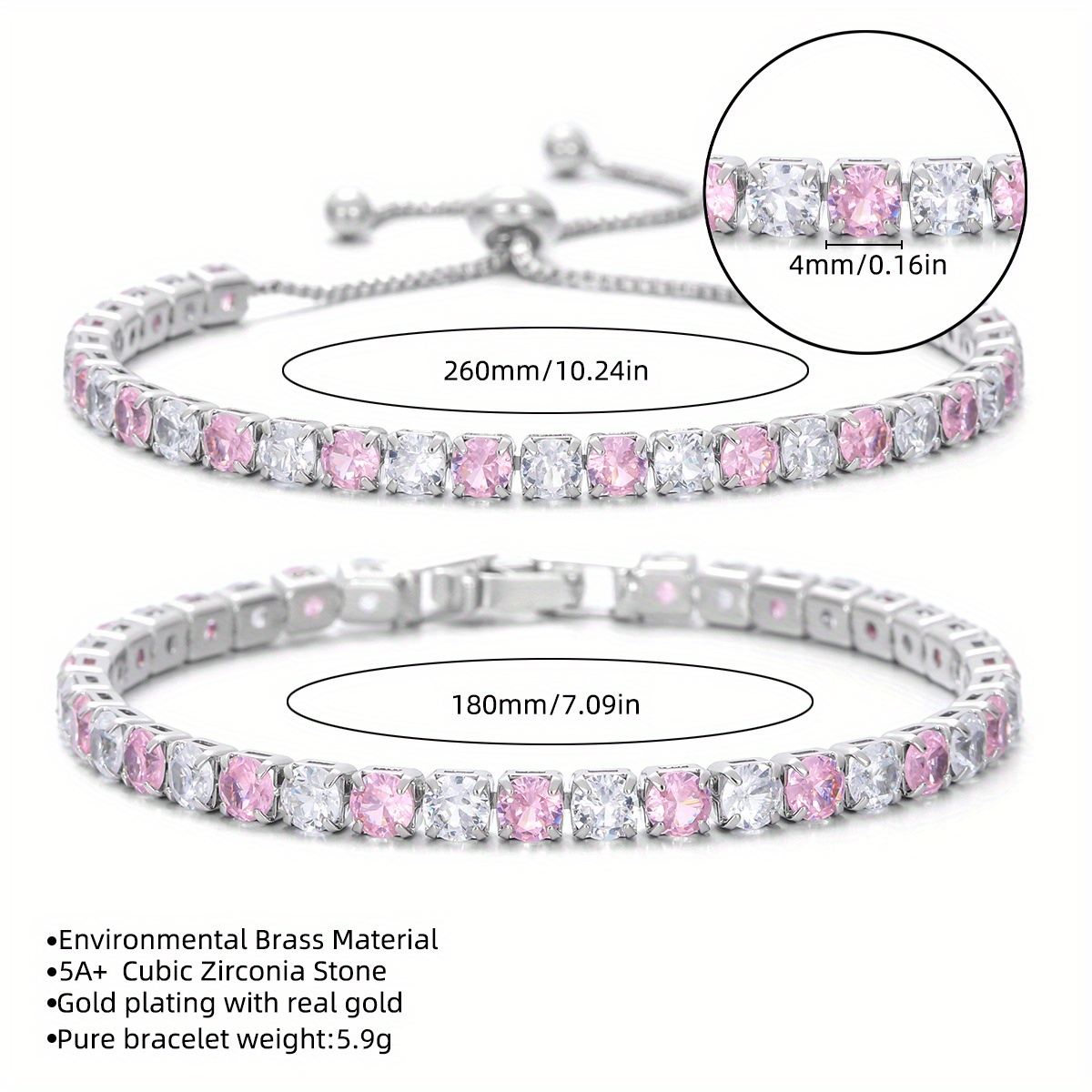 Zirconia Bracelet Set with Full Waterstones Plated K Fashion Design Tennis Bracelet Two-Pack, Jewelry, Bracelet, Bracelet Set, Bracelet Set For Women, Bracelet Set For Women Elegant, Bracelet Set For Women Luxury - Image 13