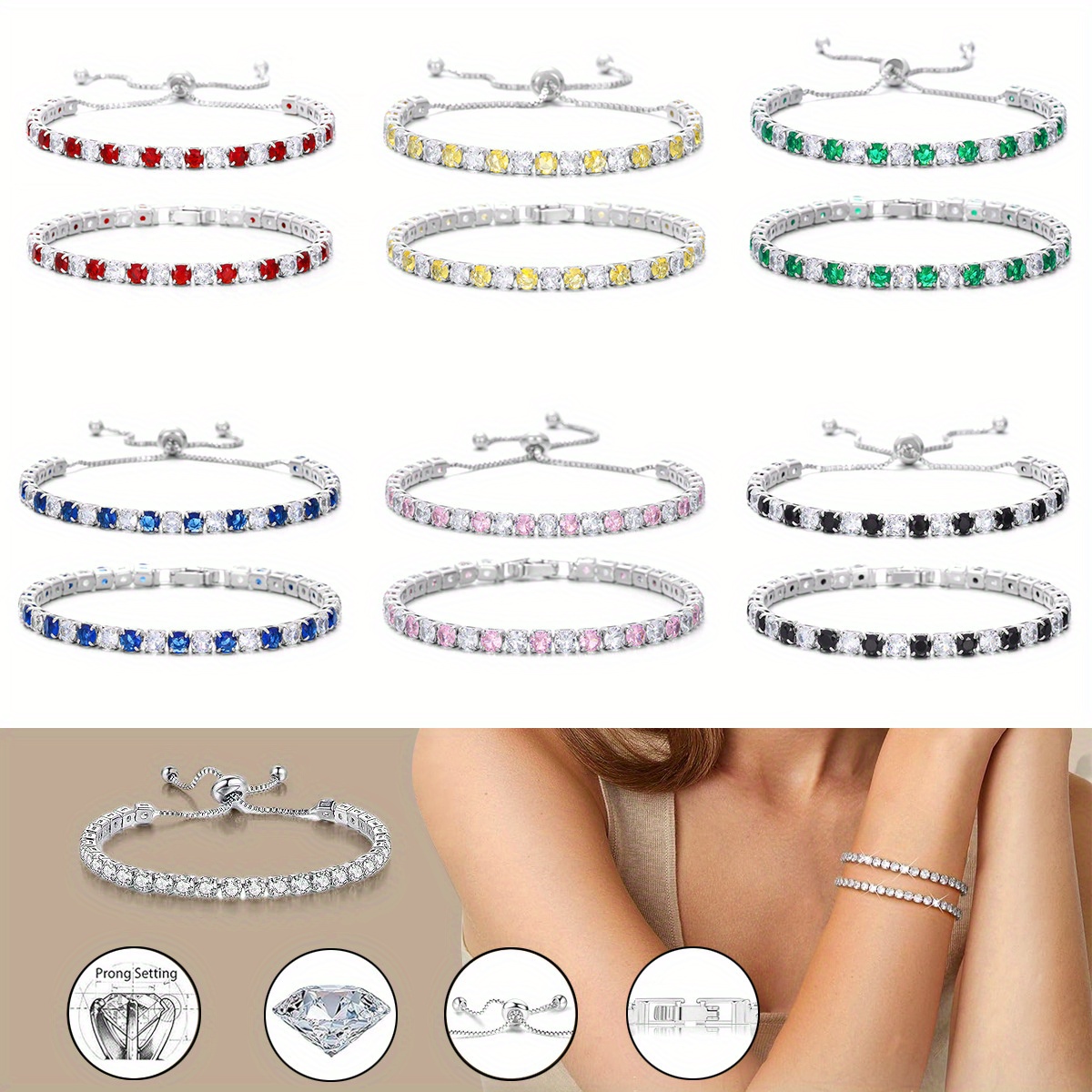 Zirconia Bracelet Set with Full Waterstones Plated K Fashion Design Tennis Bracelet Two-Pack, Jewelry, Bracelet, Bracelet Set, Bracelet Set For Women, Bracelet Set For Women Elegant, Bracelet Set For Women Luxury - Image 3