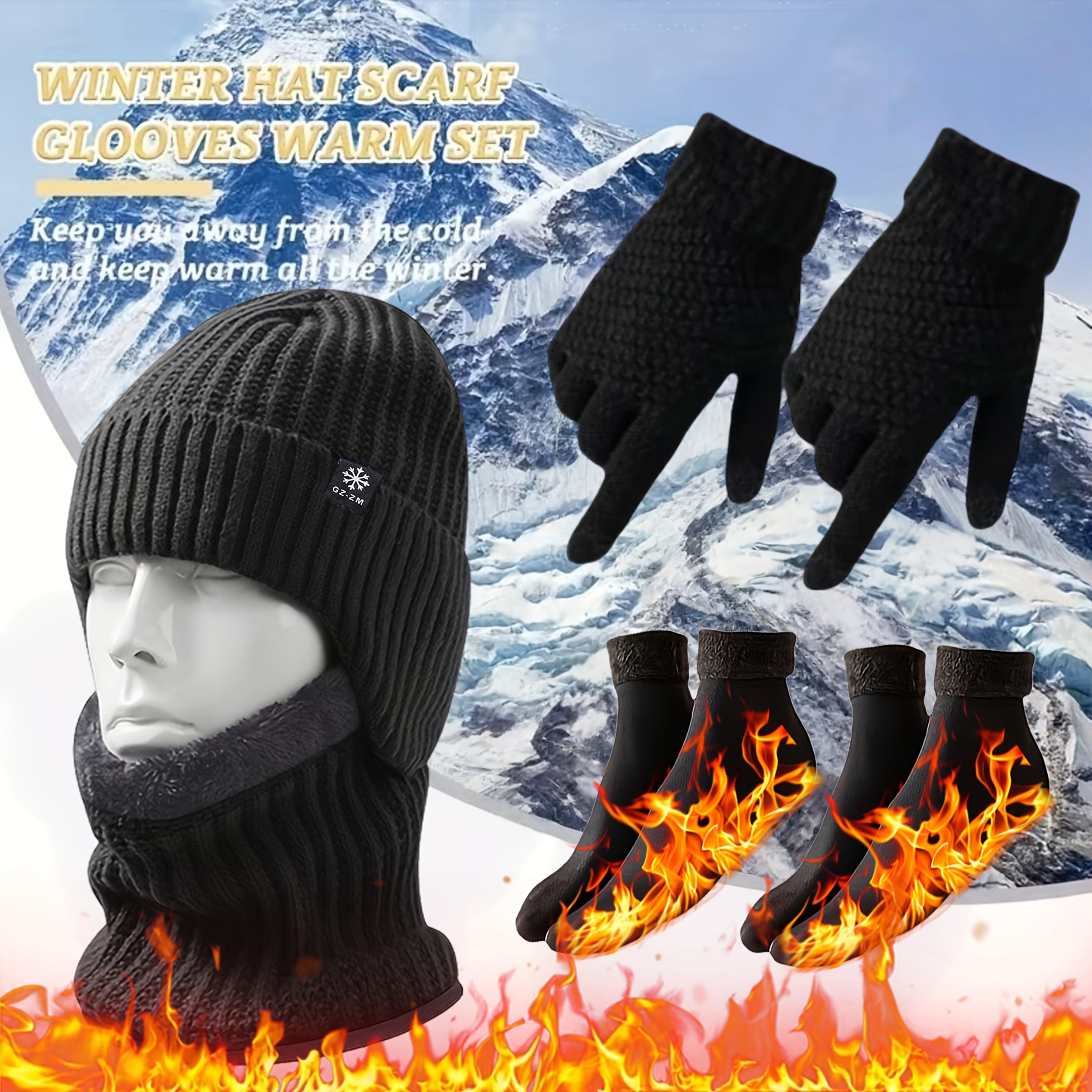 5pcs Winter Warmth Bundle: Ear Protection Hat, Neck Warmer, Touchscreen Gloves & 2 Pairs Thick Socks - Cold Weather Outdoor Gear Suitable for Skiing, for, for Camping - Ideal New Year Gift