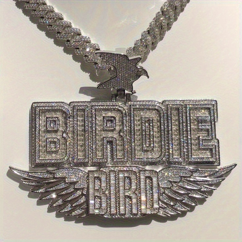 925 Silver Full Moissanite Men's Hip Hop Wing Pendant Letter Necklace Pendant Men's Street Trend Necklace Holiday Gifts Birthday Party Gifts Best Gifts for Boyfriends Daily Wear