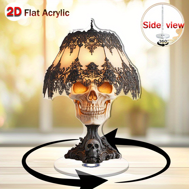 2D Flat, 1pc Modern Acrylic 2D Rotating Skull Desk Decor with Glowing Eyeballs - -Free Spinning Mechanism, Minimalist Gothic for home Office Decoration, Elegant Rotating Skull for Study Room, No /Electricity Required, 2D, 2D Flat - Image 3