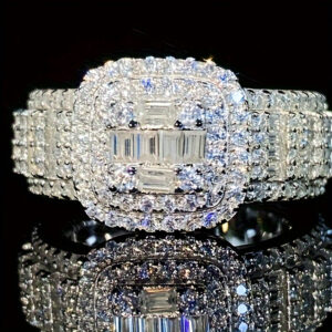 1pc S925 sterling silver 18k Golden Plated Moissanite Embed Ring | Gift for Mum | Gift for Her | Birthday | Fashion | Anniversary | School Graduation Gift | Street Hip Hop Style, Fashion Accessory, Birthday Present, Stylish Accessory, Highquality