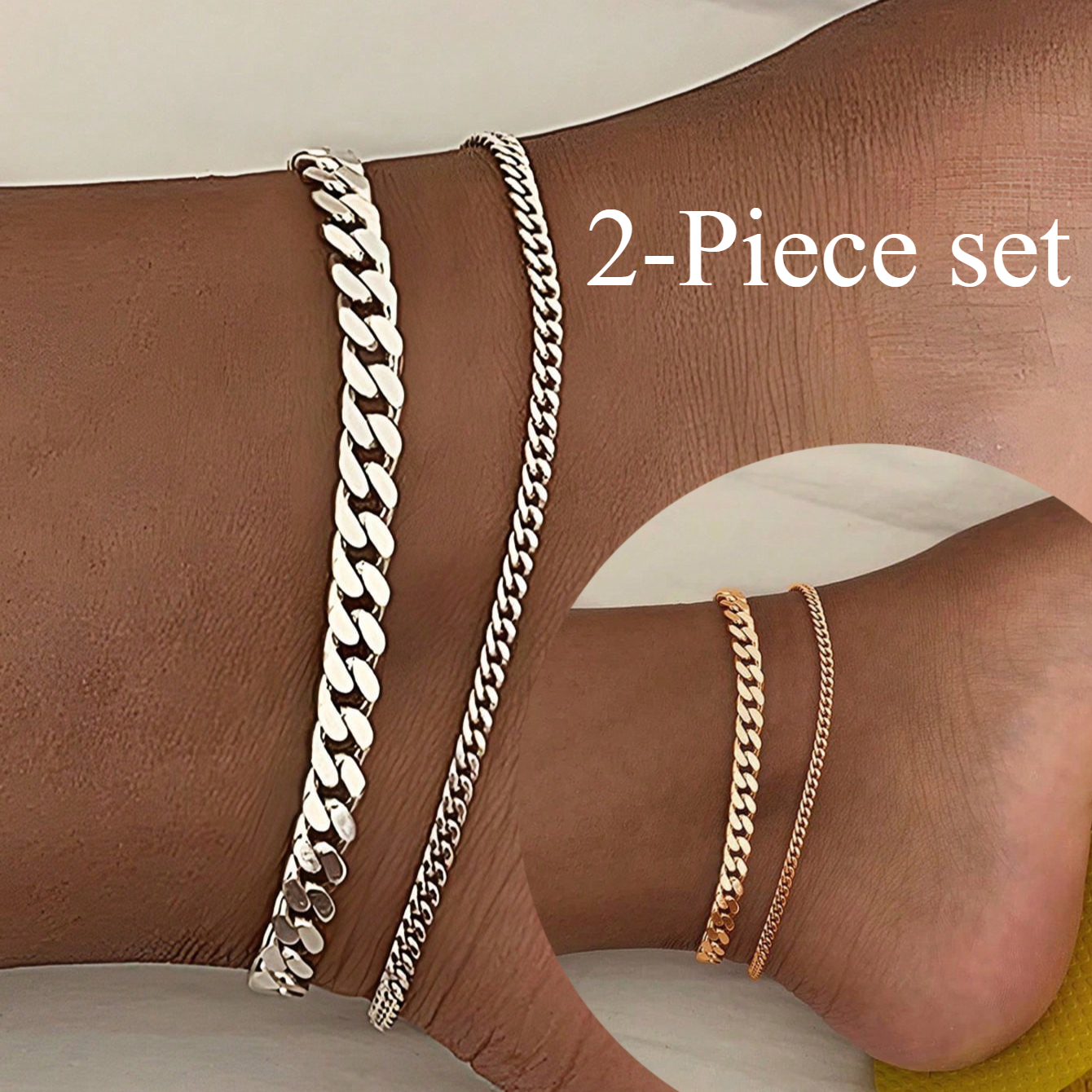 1/ 2pcs Bohemian Double-Layer Anklet Set for Women - Stylish Stacking Ankle Jewelry Ideal for Beach Vacations and Casual Wear - Image 3