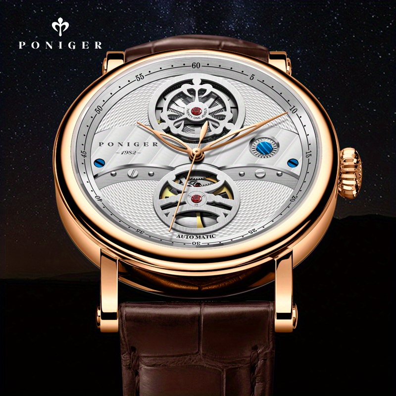 PONIGER Hollowed-out Business Luxury Brand Men's Watch, Luxury Men's Automatic Watch with Genuine Leather Strap - Image 10