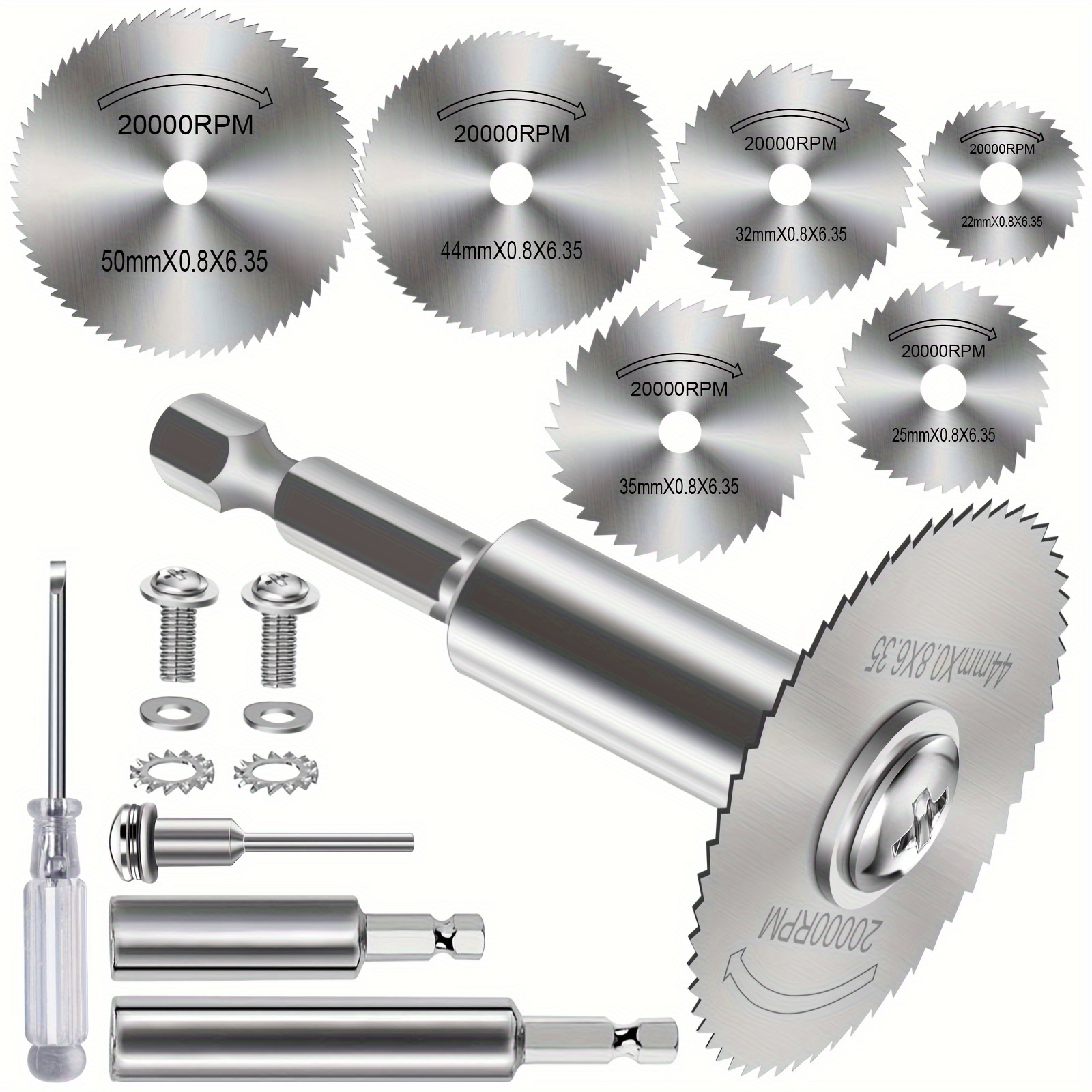 Cutting Wheel for Drill, Rotary Tool Cutting Discs with 6pcs Steel Saw Blades, 2pcs 1/4 Inch Hex Short and Long Shank, 1pc 1/8 Inch Round Shank, for Cutting PVC Pipe Wood Metal (Comes with a Screwdriver - Image 4