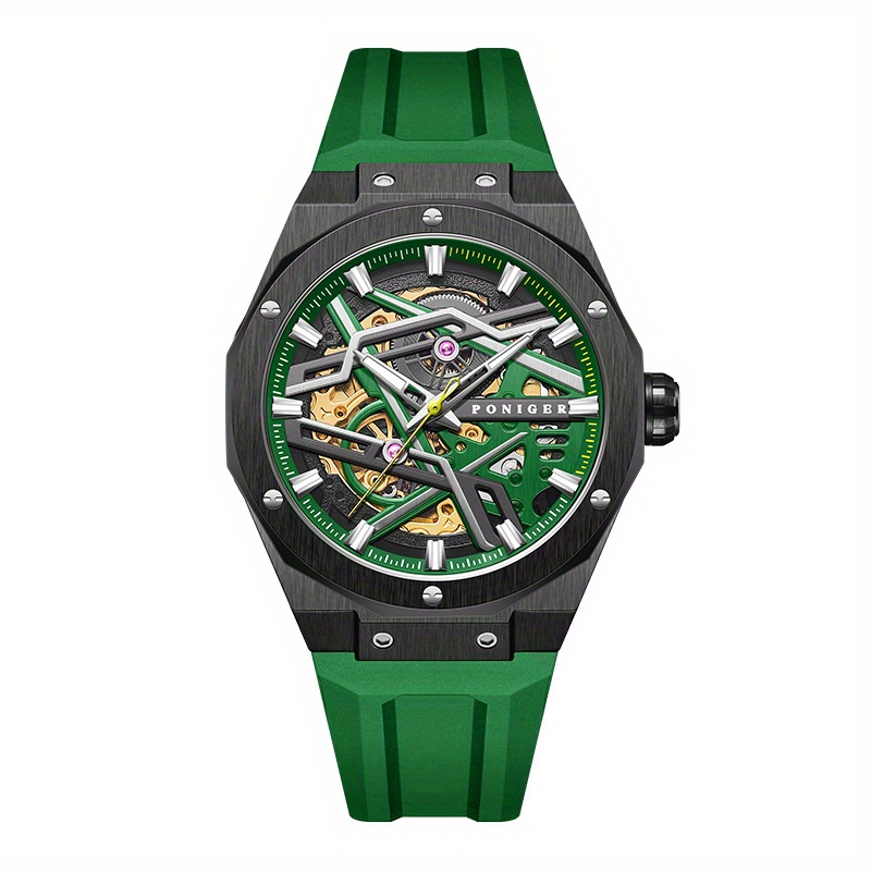 Poniger Fashionable And Casual Fully Automatic Mechanical Men'S Watch, Luxurious And Unique Hollow Design, Suitable For Parties, Sports Wear Men'S Watch, The First Choice For Gifts, Without Battery - Image 5
