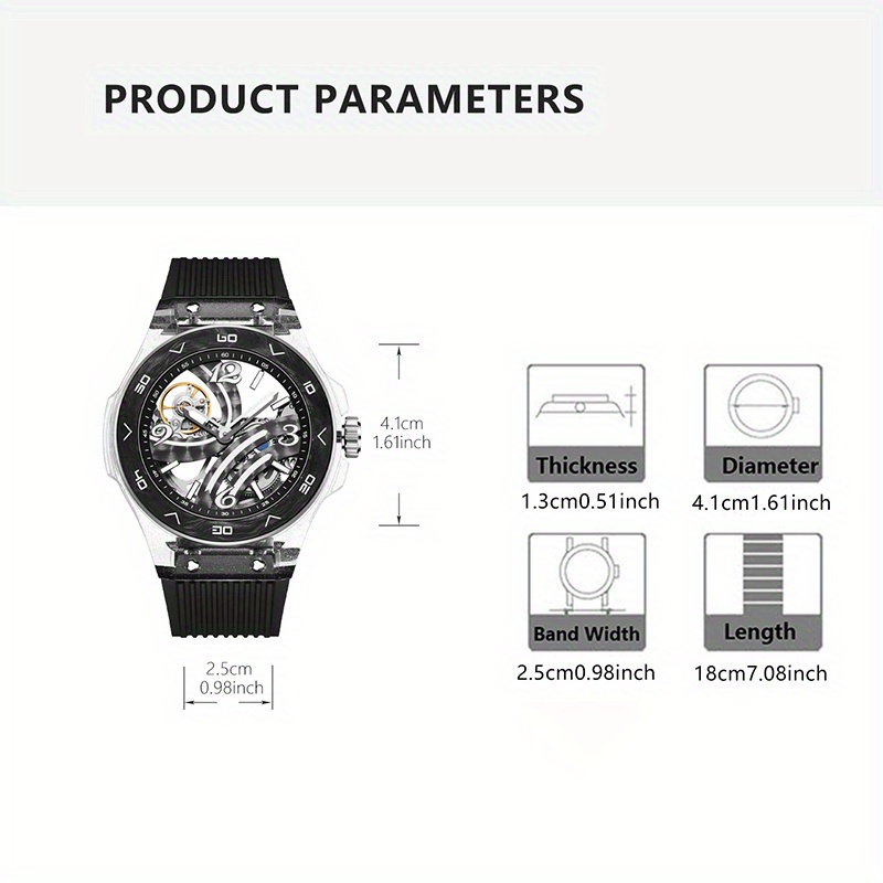 1pc Men'S Mechanical Watch - Automatic Winding Tourbillon Skeleton Dial with Exposed Movement, Sporty Elegant Design for Formal & Casual Attire - Mechanical Watch for Men, Stylish Wristwatch, Modern Timepiece, Highend Craftsmanship, Wrist Accessory, Fashionconscious Buyers, Without Battery - Image 2