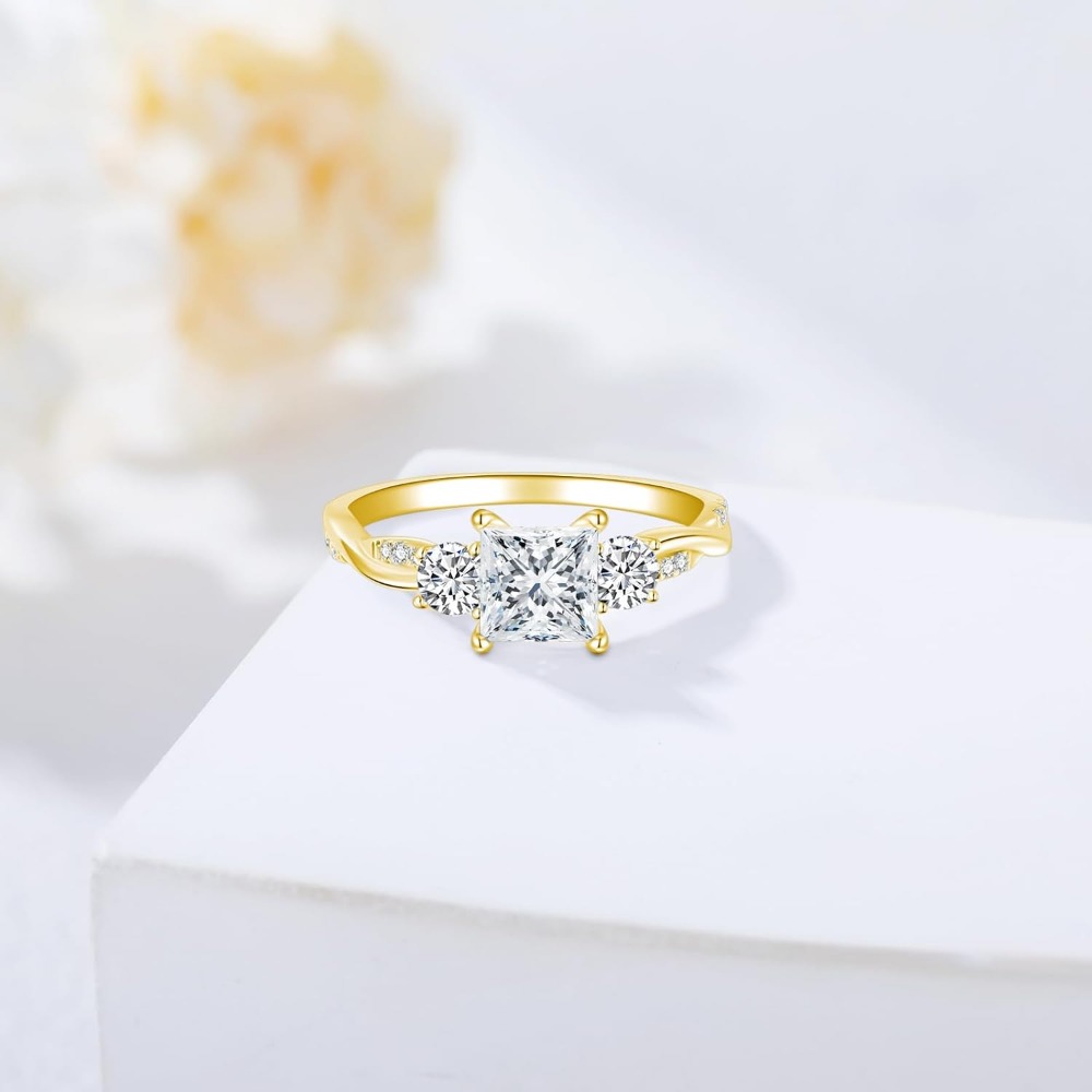 1.46-carat (ctw) Princess-cut Moissanite Twisted Wedding And Engagement Ring Set, Golden-plated Wedding Ring Set, Handcrafted Anniversary Rings, Anniversary Gift, Christmas Gift, Valentine'S Day Gift, Eternal Promise. - Image 9