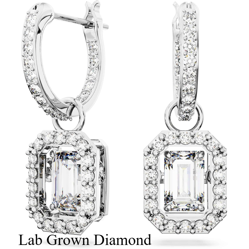 1pair 2pcs S925 sterling silver Drop Earrings Octagon Shaped with IGI Certifica…