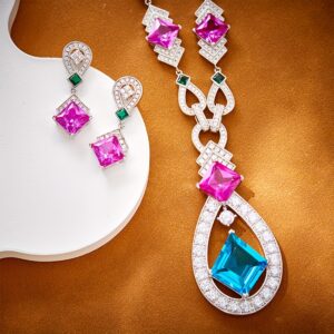 2pcs Exquisite Sea Blue Necklace and Earrings Set, 18K gold plated 18K gold plated plated Plated, Suitable for Banquets and Parties, Daily Wear, Party Favors, Birthday Anniversary Gifts, Perfect Gift for Valentine'S Day, Christmas, Weddings