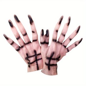 Two Halloween bar costume glove props. Horrible female-style cosplay glove.
