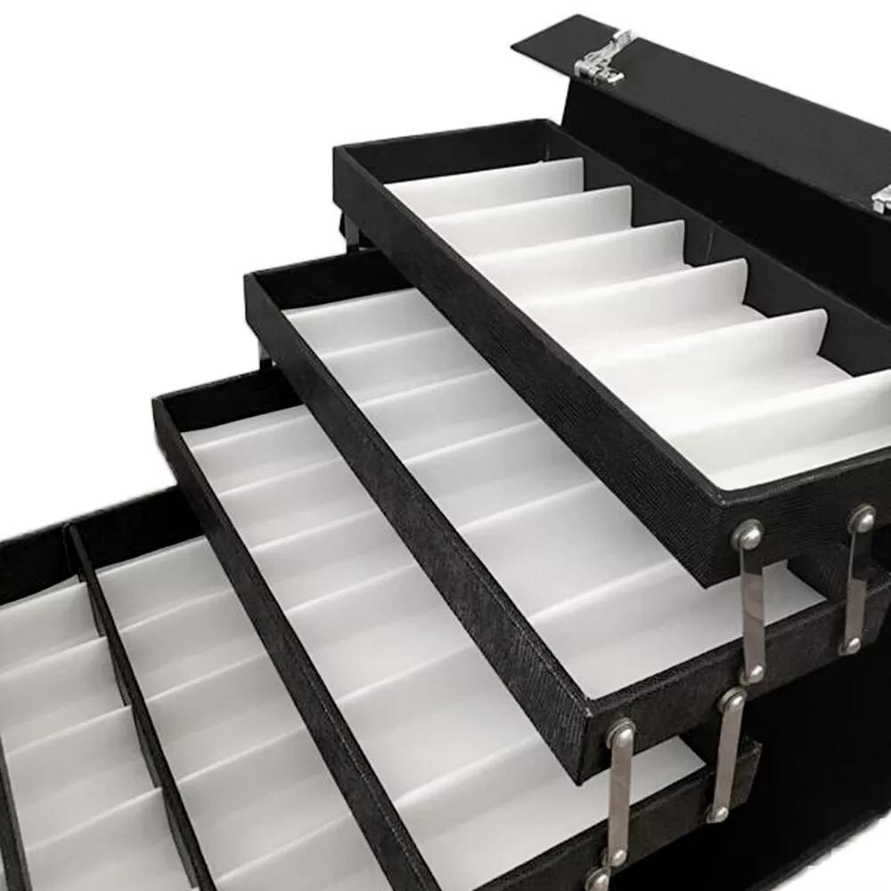 Luxurious Black Faux Leather Eyeglasses Storage Case - Holds 48 Pairs, Foldable 8-Tier Fashion Glasses Display Box with Soft Interior, Durable & Spacious Organizer for Glasses - Image 5
