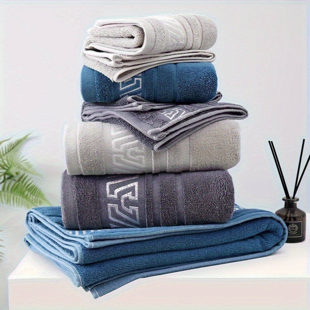 1pc/Three Pieces Large Heavy-Duty Quick-Dry Oversized Towel - Thick and Soft SPA, Gym, and Bathroom Towel for Adults - Heavyweight Rectangular - Gray/White/Black Geometric Pattern - Ideal for After Shower, Swimming, and Body Care, Towel Bath Towel - Image 3