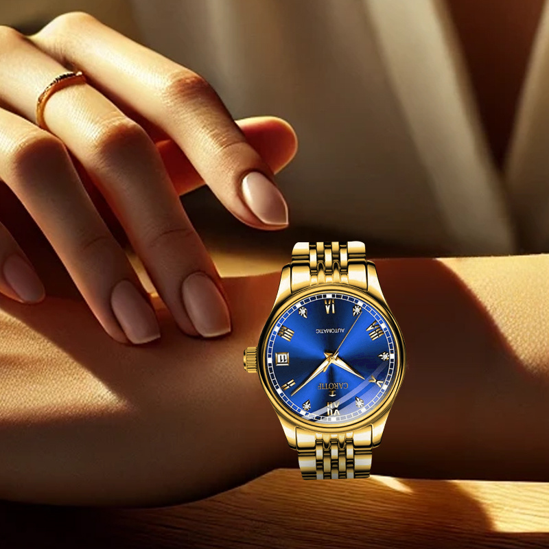 2pcs Set Women'S Yellow | College Style, Fashionable and Elegant, Luxury Alloy Mechanical Watch and Bracelet Gift Box Set for Christmas, Halloween, Thanksgiving - Image 7