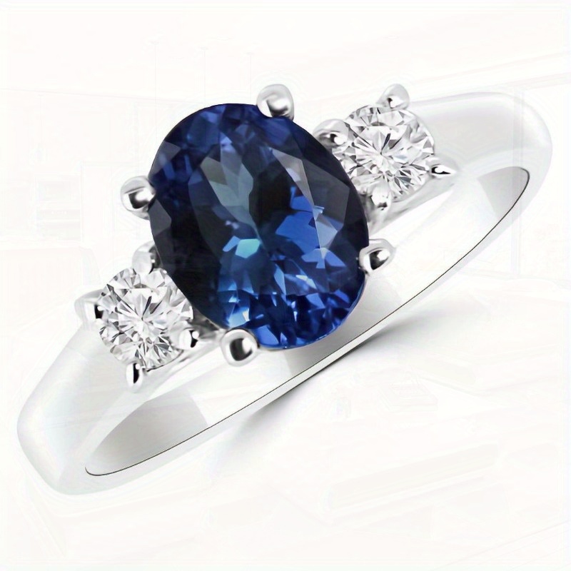 2.00 Lab-Created Oval Sapphire & Gemstone 3-Stone Wedding Ring in Golden - Elegant, 4-Prong Design, Luxury Classic Style, Valentine'S Day and Elegant Occasions, Valentine'S Day Rings | Elegant Wedding Rings | Luxury Ring Designs, Gemstone Wedding Rings - Image 2