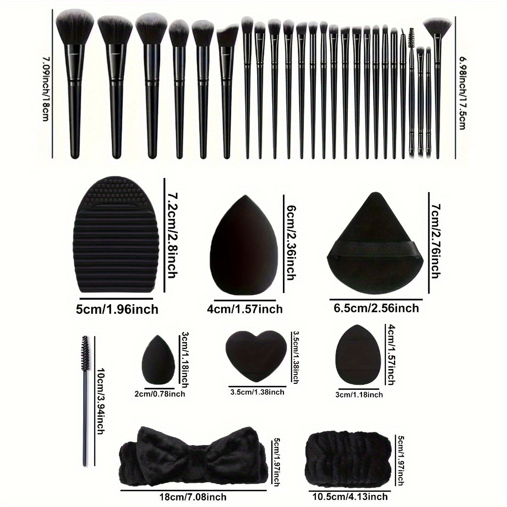 A Set of Black Makeup Brushes Featuring 13 Premium Synthetic Tools for Foundation, Concealer, Eyeshadow, And Blush, Along with a Makeup Sponge And a Cleaning Tool. - Image 6