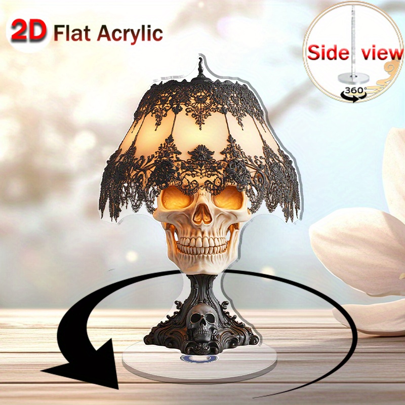 2D Flat, 1pc Modern Acrylic 2D Rotating Skull Desk Decor with Glowing Eyeballs - -Free Spinning Mechanism, Minimalist Gothic for home Office Decoration, Elegant Rotating Skull for Study Room, No /Electricity Required, 2D, 2D Flat - Image 4