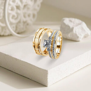 Couple Ring Set, 925 Sterling Silvery 3pcs Set with Moissanite, Unisex Wedding Ring Set, Free Lettering, Christmas Gift, Valentine's Day Jewelry, The Best Gift for Couples, Unique Jewelry, EngaSynthetic Gemstoneent Ring., for Teenager