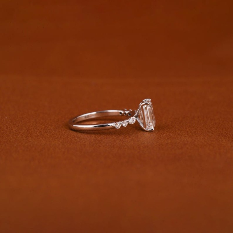 Lab-Created Emerald Cut Lab-created Diamond Engagement Ring with Hidden Halo & Pave Band - Wedding Band, Pave Setting for Year-Round Wear, Christmas Gift, Anniversary (Emerald Gemstone) - Image 6