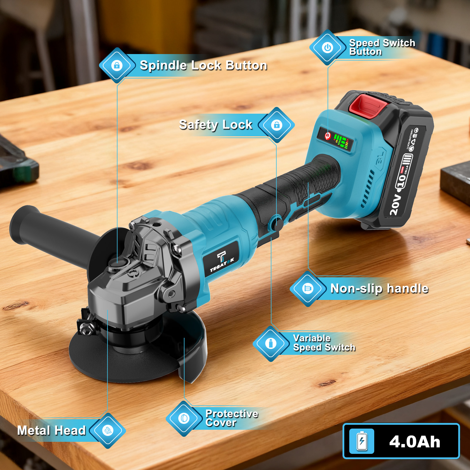 20V Brushless Cordless Electric Tool Set | Equipped with Cordless Drill, Angle Grinder, Electric Hammer, Wrench | Includes 3 Lithium-Ion Batteries | Capacity | Rechargeable | Home and Maintenance | Ideal for Men and Women | Perfect Christmas and New - Image 3