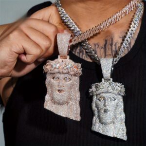 Jesus Pendant Necklace - One-inch Wide Cuban Chain, Religious Gift for Christmas, Valentine's, - Unisex Everyday & Special Occasion Hip-Hop Religious Necklace for Men &, Festive Accessory, Sparkling Stones Design, Stylish Chain, Elegant