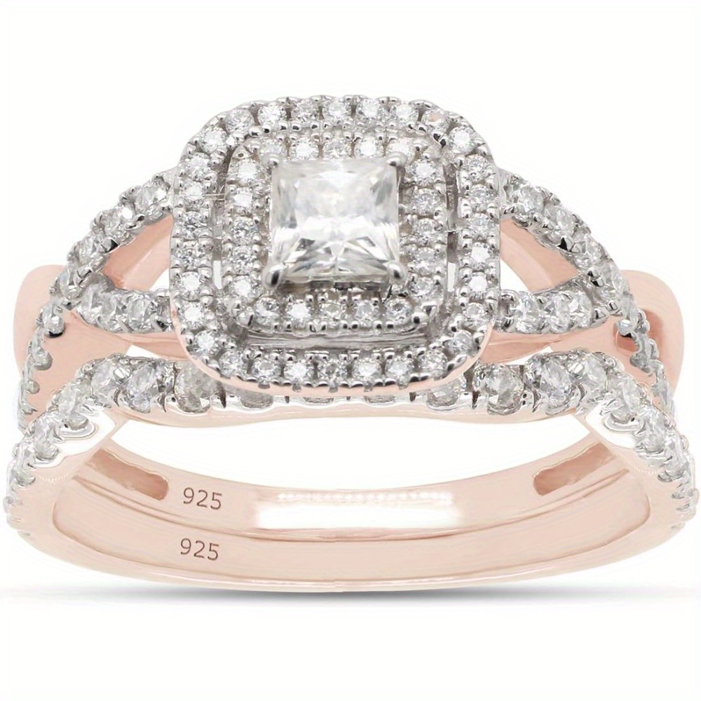 925 Silvery 0.90 Carat Princess & Round Cut Lab Moissanite Infinity Double Halo Engagement Bridal Ring Set In Christmas Gifts, Halloween Jewelry, Best Gifts for Good Friends, Holiday Gifts, Romantic Presents, Infinity Design, Elegant Jewelry, Highquality Plating, Labcreated Gemstone, Moissanite Ring, Halo Ring, Engaged Couples, Jewelry Lovers - Image 10