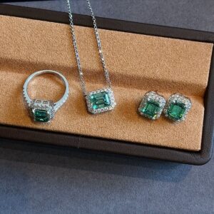 Moissanite Ring S925 Silver 3-carat 7* 2.38gal Green Light Luxury Necklace Earrings Moissanite Moissanite Jewelry Set Elegant Romantic Classic Design Fashionable Luxury Jewelry Valentine's Day Birthday Gift Ideal Choice