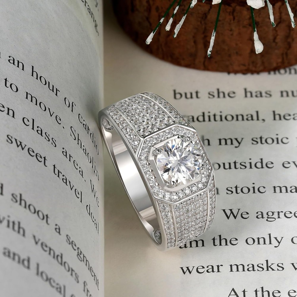 Men's Moissanite Wedding Ring Engagement Ring Single Stone Ring 925 Sterling Silver Ring 1.5 Carat Total Weight D Color VVS1 Clarity, Round Bright Cut, Size 7-14, Formal Settings Ring, Men's Proposal Ring, Vintage Style Ring, Elegant Single - Image 2