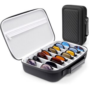 Large Fashion Glasses & Eyeglasses Organizer Case Compatible for 8-Pair Storage - Heavy-Duty Crushproof Eyewear Box with Adjustable Dividers, Nylon/ Hard & Soft, Portable Glasses Holder for Men/Women (Gift)