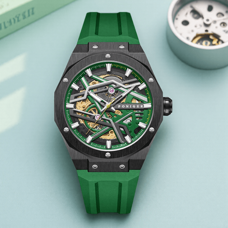 Poniger Fashionable And Casual Fully Automatic Mechanical Men'S Watch, Luxurious And Unique Hollow Design, Suitable For Parties, Sports Wear Men'S Watch, The First Choice For Gifts, Without Battery - Image 13
