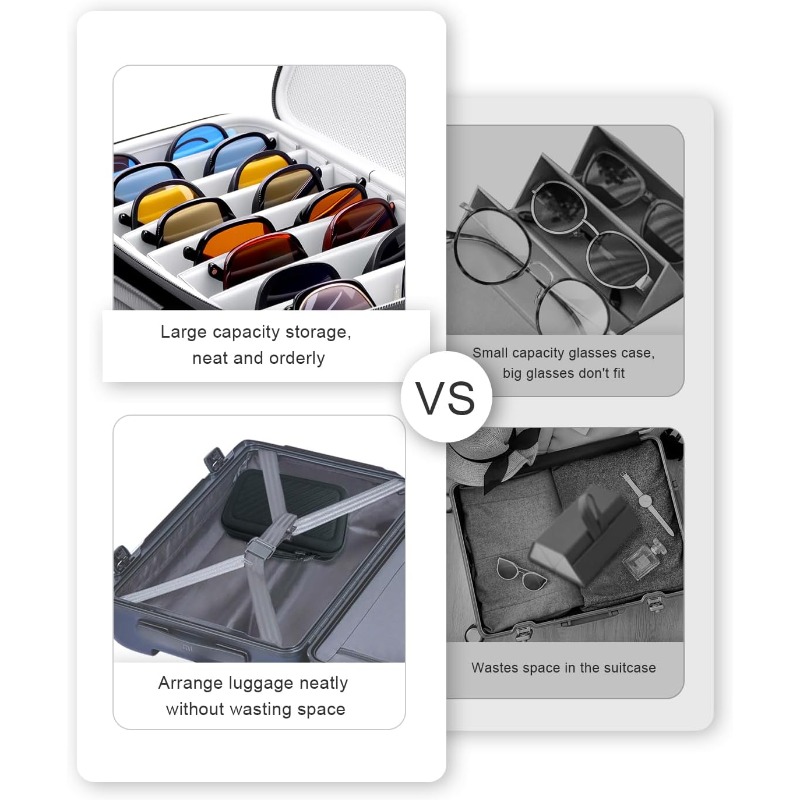 Large Fashion Glasses & Eyeglasses Organizer Case Compatible for 8-Pair Storage - Heavy-Duty Crushproof Eyewear Box with Adjustable Dividers, Nylon/ Hard & Soft, Portable Glasses Holder for Men/Women (Gift) - Image 6