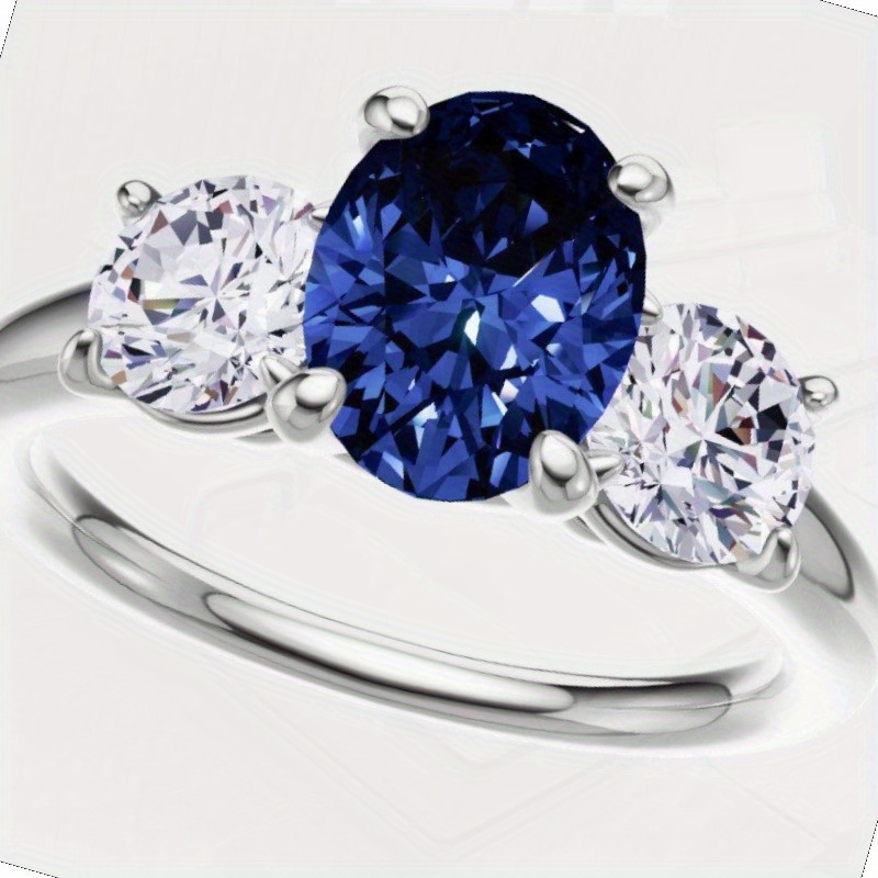 2.00 Lab-Created Oval Sapphire & Gemstone 3-Stone Wedding Ring in Golden - Elegant, 4-Prong Design, Luxury Classic Style, Valentine'S Day and Elegant Occasions, Valentine'S Day Rings | Elegant Wedding Rings | Luxury Ring Designs, Gemstone Wedding Rings - Image 9