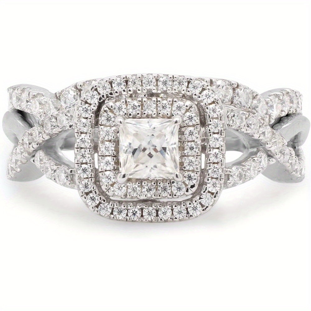 925 Silvery 0.90 Carat Princess & Round Cut Lab Moissanite Infinity Double Halo Engagement Bridal Ring Set In Christmas Gifts, Halloween Jewelry, Best Gifts for Good Friends, Holiday Gifts, Romantic Presents, Infinity Design, Elegant Jewelry, Highquality Plating, Labcreated Gemstone, Moissanite Ring, Halo Ring, Engaged Couples, Jewelry Lovers - Image 8
