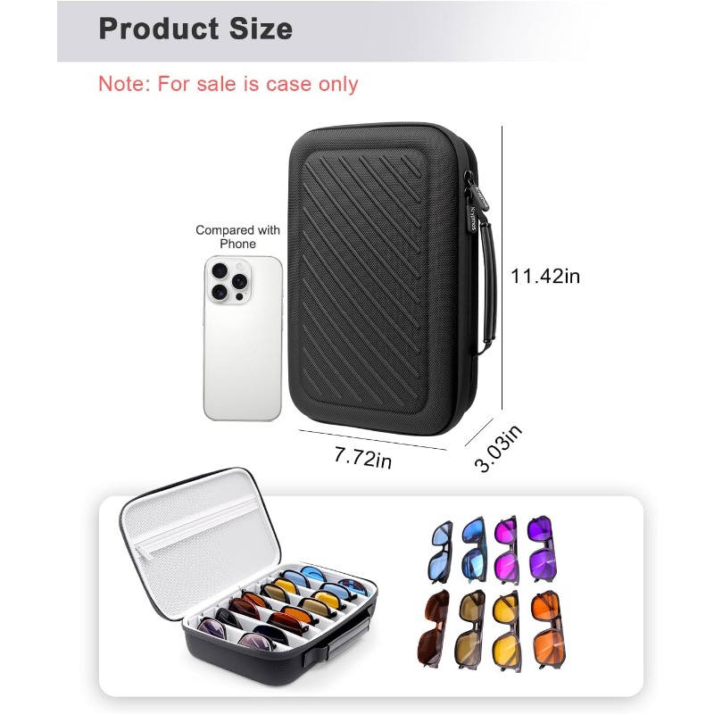 Large Fashion Glasses & Eyeglasses Organizer Case Compatible for 8-Pair Storage - Heavy-Duty Crushproof Eyewear Box with Adjustable Dividers, Nylon/ Hard & Soft, Portable Glasses Holder for Men/Women (Gift) - Image 2