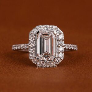 1ct Emerald Cut Lab Grown Lab-created Diamond Engagement Ring, Lab Created Halo Wedding Ring, Anniversary Gift, Lab-created Diamond Ring for Her, Promise Ring