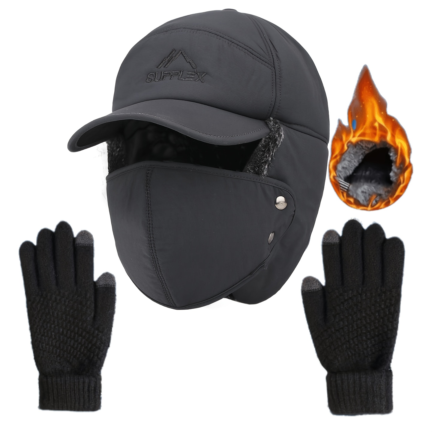 Winter Men'S Winter Outdoor Three-piece Set (hat + Mask + Gloves), Windproof, C…