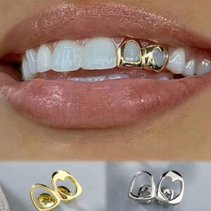 2pcs of Double-Tooth Grill with a Complex Heart Pattern - Millennium Hip-Hop Minimalist Style Unisex Dental Jewelry, Suitable for Everyday Gatherings, Christmas, And Halloween Parties