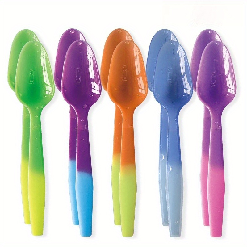 5 colors of random temperature sensitive color changing emotional spoon, reusable,, can react to the temperature of cold food, produce color changes, very suitable for ice cream, yogurt, cold drinks, add fun and surprise, a good gift, Dining