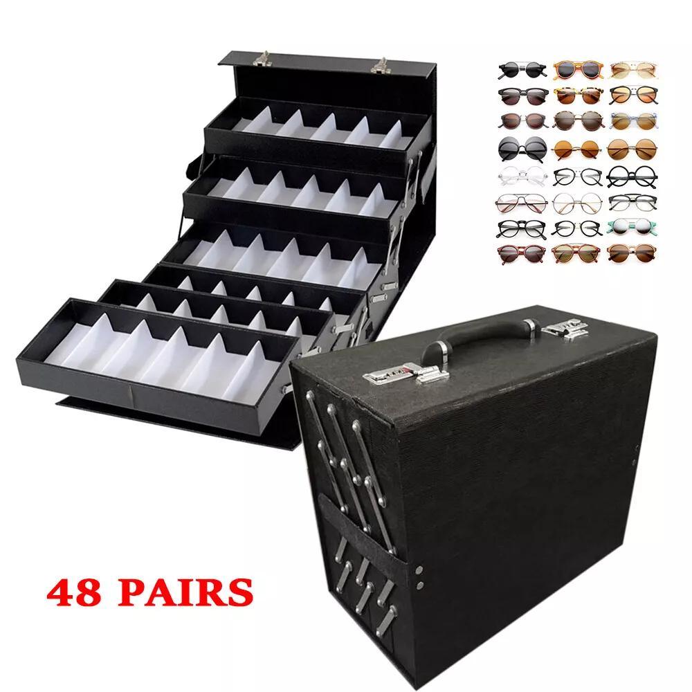 Luxurious Black Faux Leather Eyeglasses Storage Case - Holds 48 Pairs, Foldable 8-Tier Fashion Glasses Display Box with Soft Interior, Durable & Spacious Organizer for Glasses - Image 9