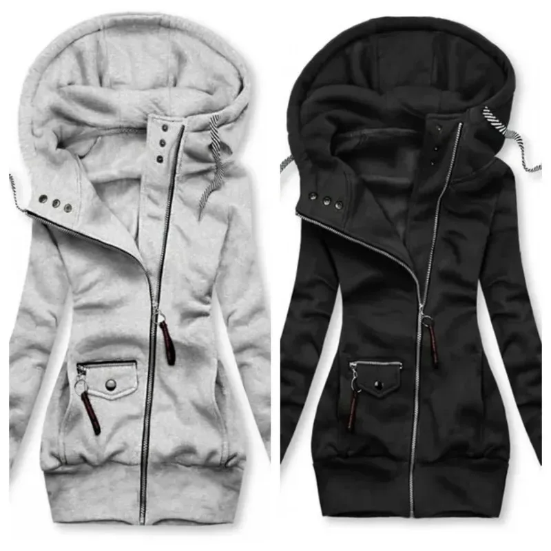 Women Oversize Hoodies Sweatshirts Pullovers Hoodie Female Patchwork Sweatshirt Autumn Warm Hoody Zipper UP Tops