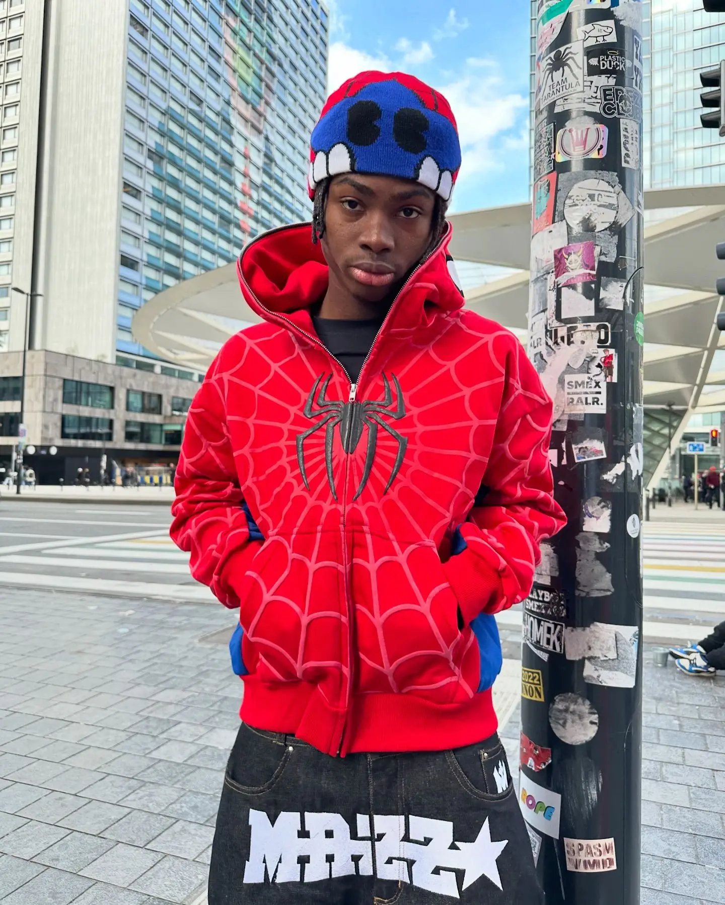 America Classics Gothic Red Spider Print Hooded Cardigan Full Zip Up Loose Men Women Hip Hop Hoodie Jacket Y2k Street Sweatshirt - Image 3