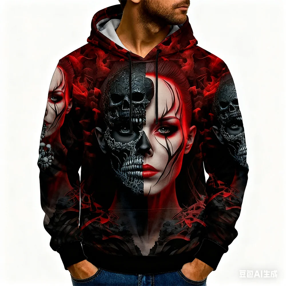 Funny 3D Skull Printed Hoodies For Men Hip Hop Trend Harajuku y2k Clothes Autumn and Winter Casual Sweatshirts Fashion Pullover
