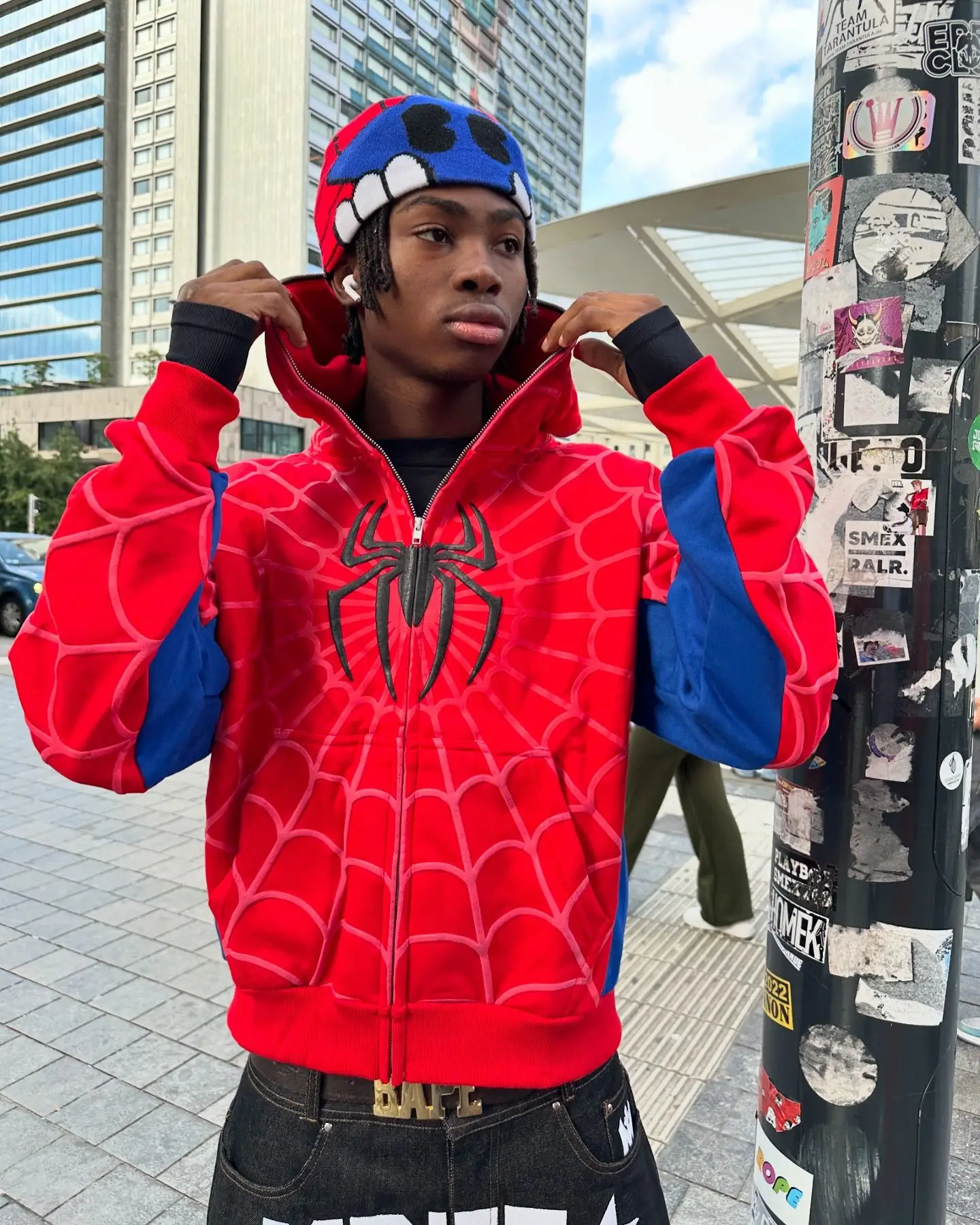 America Classics Gothic Red Spider Print Hooded Cardigan Full Zip Up Loose Men Women Hip Hop Hoodie Jacket Y2k Street Sweatshirt - Image 2
