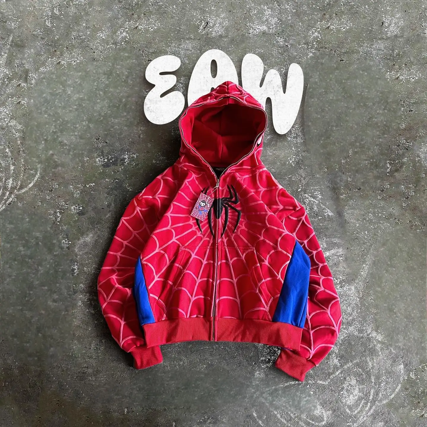 America Classics Gothic Red Spider Print Hooded Cardigan Full Zip Up Loose Men Women Hip Hop Hoodie Jacket Y2k Street Sweatshirt - Image 5