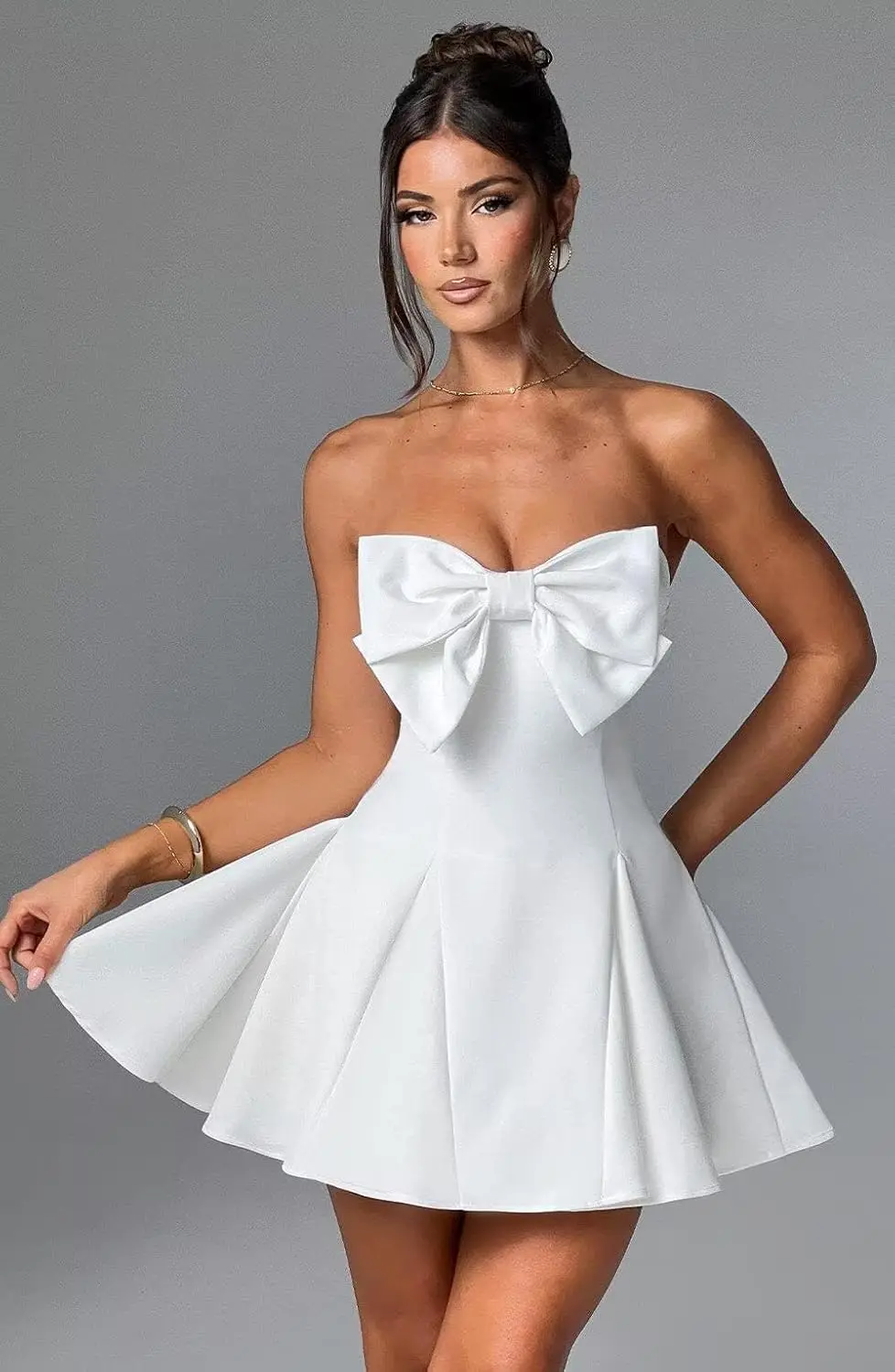 Teens Strapless Satin Bow Corset A-Line Homecoming Dress with Pockets Short Mini Cocktail Party Dress for Young Women - Image 3