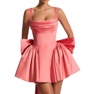 Teenage2025Spaghetti Strap Short Back To School Dress with Bow Square Neckline,Birthday Ball Gown,Graduation Cocktail Party Gown
