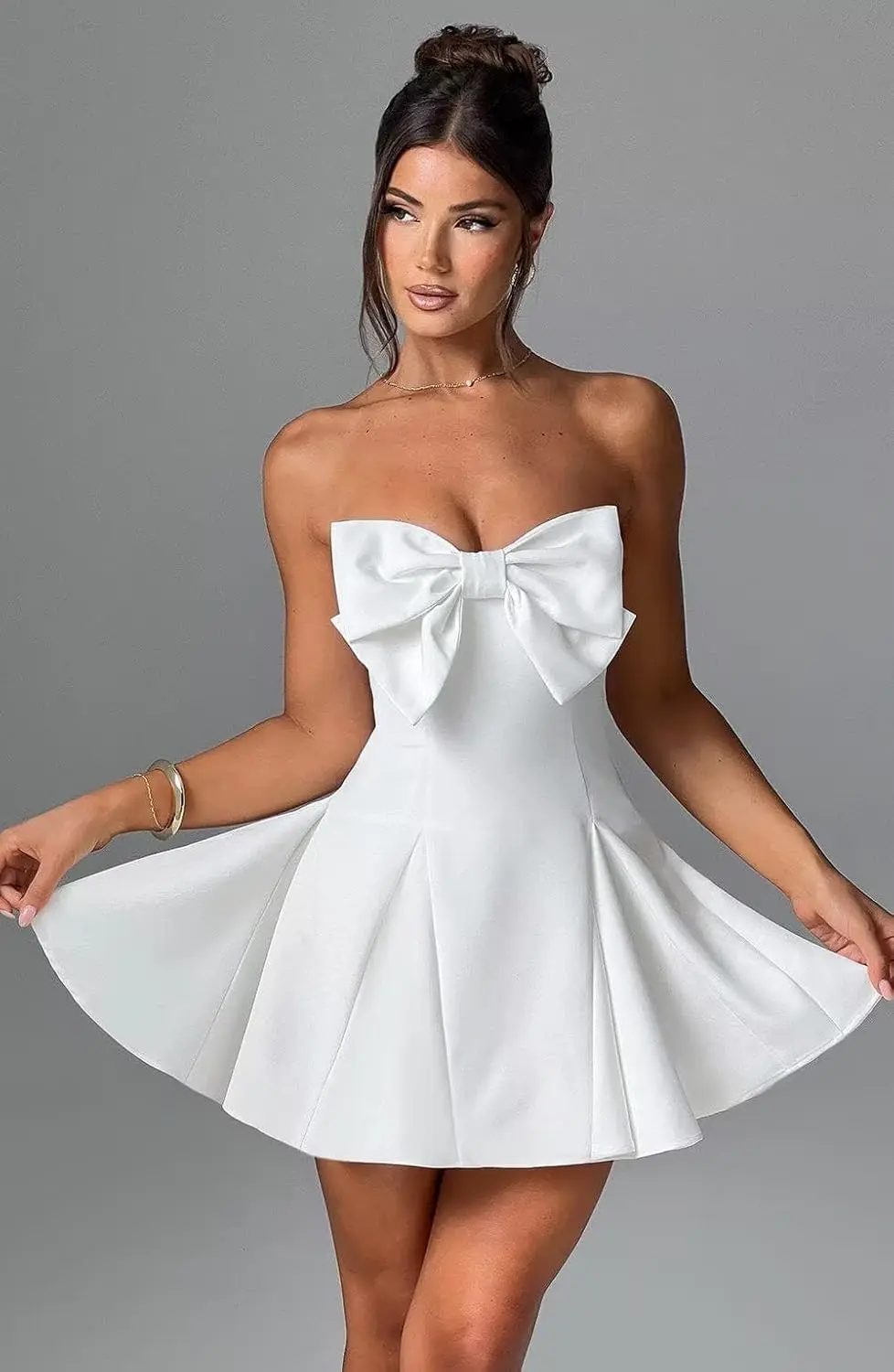 Teens Strapless Satin Bow Corset A-Line Homecoming Dress with Pockets Short Mini Cocktail Party Dress for Young Women - Image 2