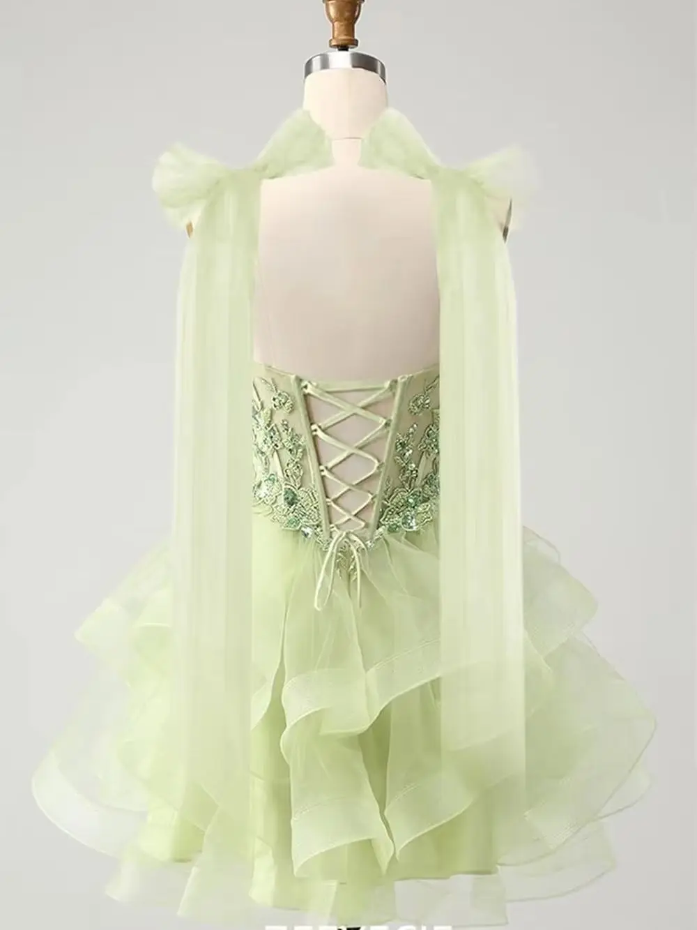 Tiered Tulle Homecoming Dresses Sparkly Lace Applique Bow Straps Short Prom Dress for Teens Cocktail Dress Graduation Dress - Image 3