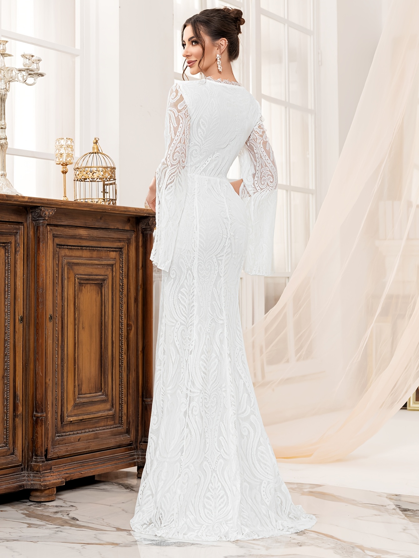 This Is a Stylish And Sophisticated Long Mermaid Dress for Women, Featuring a Sexy Lace V-Neck And a Side Slit. It'S an Ideal Choice for Bridesmaids at Weddings, Formal Banquets, And High-End Occasions - Image 7