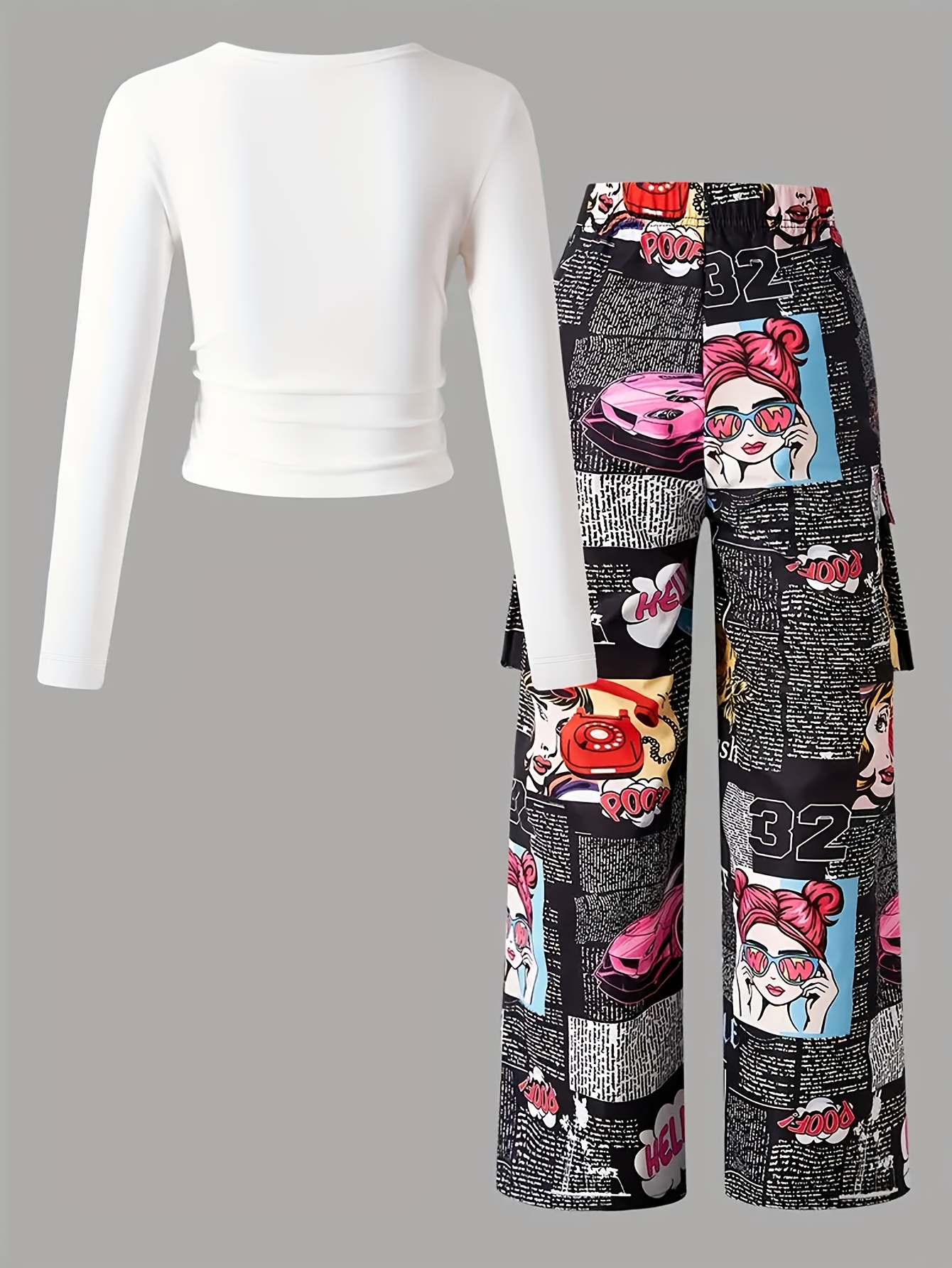 This Is a Sweet And Casual Autumn Outfit for Girls, Featuring Cartoon Prints And Fitted Long Sleeves with Pockets, Not Including Bags Or Other Additions. It Is Suitable for School Uniforms And Teen Girls' Clothing - Image 2